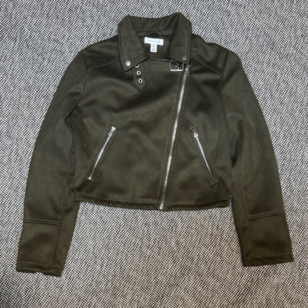 TopShop Women's Dark Green Suede Jacket